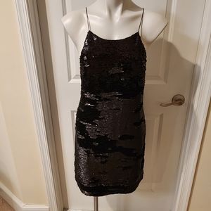 Ecote medium black sequins sexy dress with stunning back plunge